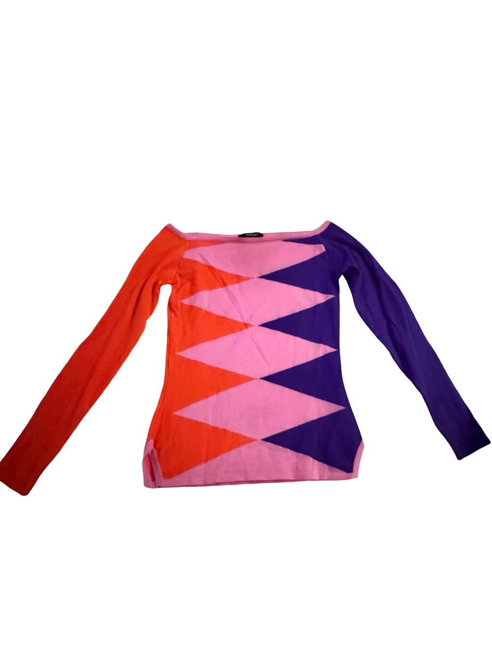 VERSACE Rare Vintage Cashmere Silk Geometric Colorblock Sweater Small